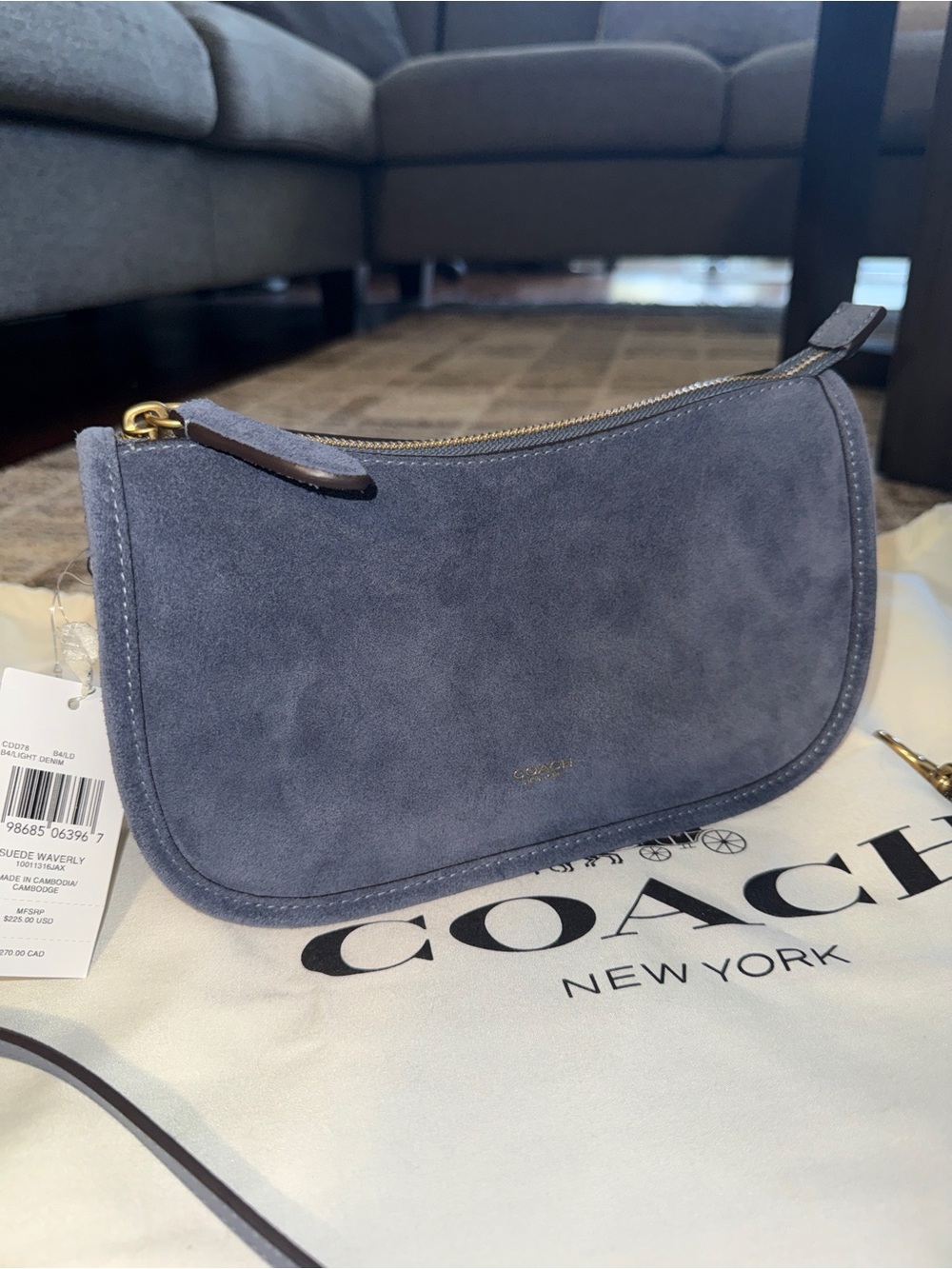 Coach Suede Crescent Crossbody Waverly Suede Bag in Blue